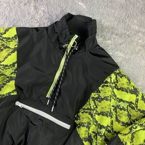 New Look Sport Pullover Jacket Womens Large Black Yellow Half Zip Cropped 90s